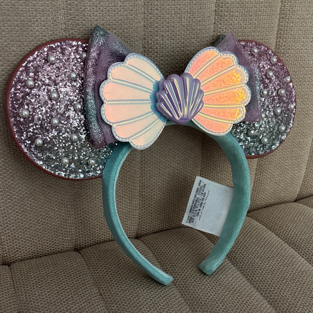 Disney Iridescent Mermaid Shell Glitter Mouse Ear Headband - Teal, Pink, Purple
